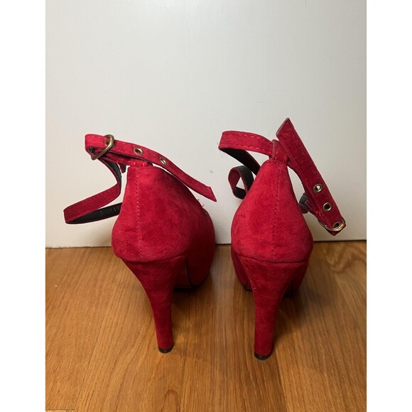 Dimanxi Platform Mary Jane Heels Womens Size 8 Red Faux Suede Ankle Strap Pumps - Picture 8 of 13